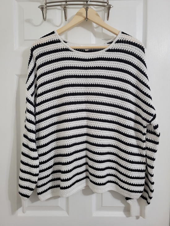 Blu Pepper Tops - Blu Pepper Black and White Striped Cotton Sweater